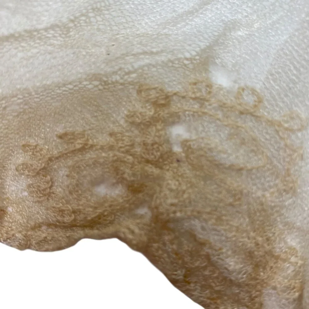 Antique Ivory Lace Christening Gauze Veil‎ Mantilla Floral Embroidery Beaded Cap